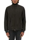 Baracuta G9 Harrington Panelled Suede Jacket In Black