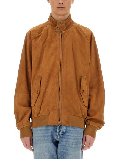 Baracuta Buttoned High Collar Jacket With Raglan Sleeves In Brown