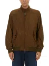 Baracuta Long-sleeved Leather Jacket In Brown