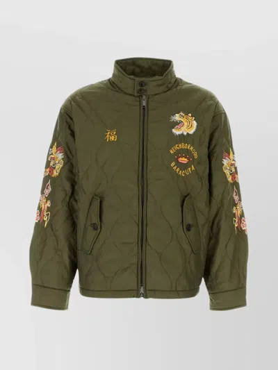 Baracuta Jacket Quilted Nylon Contrasting Embroideries In Green