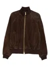 Baracuta Suede Track Jacket With Ribbed Collar And Cuffs In Brown