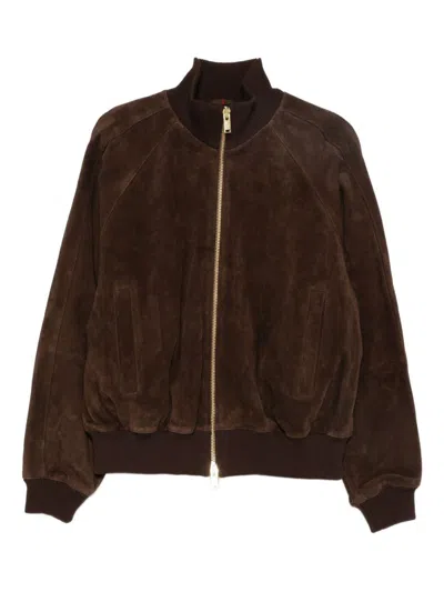 Baracuta Zip-up Suede Jacket In Brown
