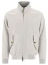 Baracuta High Collar Ribbed Hem Button Front Pockets In White