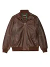 Baracuta Leather Jacket With Ribbed Collar And Pockets In Brown