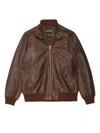 Baracuta Leather Jacket With Ribbed Collar And Pockets In Brown