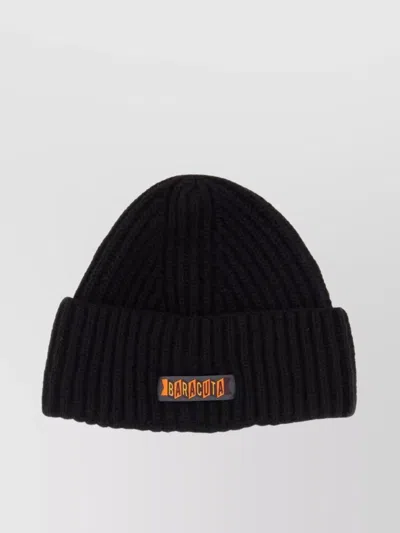 Baracuta Logo Patch Beanie Hat With Folded Cuff In Black