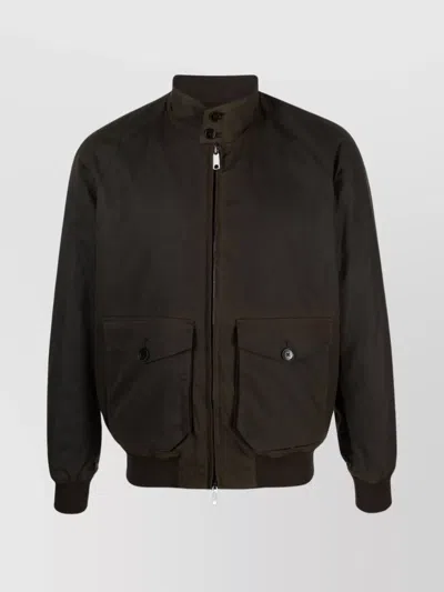 Baracuta Long Sleeve Waxed Cotton Jacket With Pockets In Brown