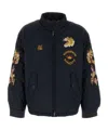 Baracuta Quilted Stand Collar Jacket With Embroidered Accents In Navy Blue