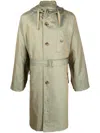 Baracuta Waist Belt Hooded Parka With Side Pockets In Green