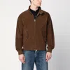 Baracuta Minimalist Brown Suede Jacket With Ribbed Details In Gray
