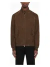 Baracuta Minimalist Brown Suede Jacket With Ribbed Details In Gray
