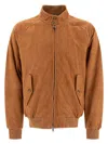 Baracuta Buttoned High Collar Jacket With Raglan Sleeves In Brown