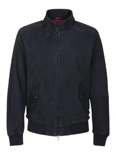 Baracuta Men's Premium Leather Coat In Navy