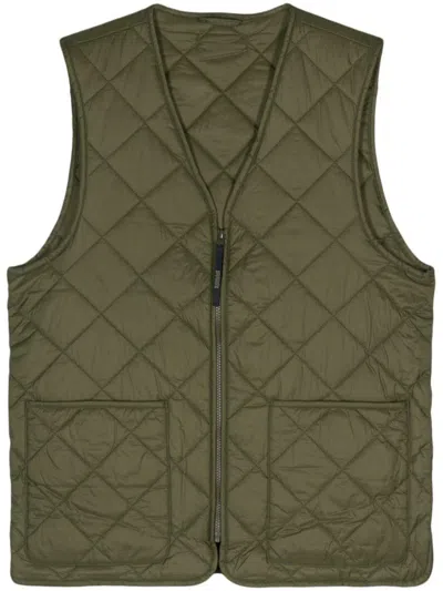 Baracuta Sleeveless Quilted Vest V-neck Design In Green