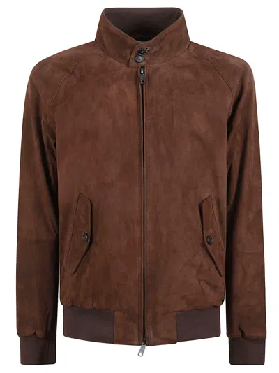Baracuta Minimalist Brown Suede Jacket With Ribbed Details In Gray