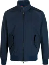 Baracuta High Collar Jacket With Ribbed Cuffs And Hem In Navy Blue