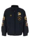 Baracuta Quilted Stand Collar Jacket With Embroidered Accents In Blue
