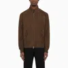 Baracuta Minimalist Brown Suede Jacket With Ribbed Details In Gray