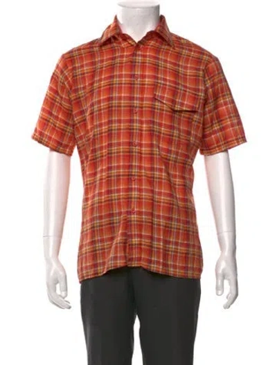 Pre-owned Baracuta Plaid Print Short Sleeve Shirt In Orange