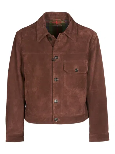 Baracuta Pocket Suede Leather Jacket In Brown
