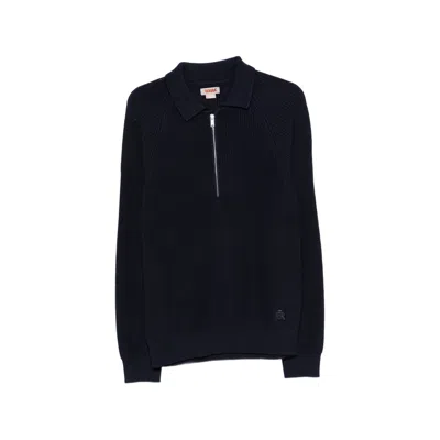 Baracuta Ribbed-knit Quarter-zip Polo Shirt In Blue