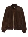 Baracuta Suede Track Jacket With Ribbed Collar And Cuffs In Brown