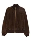 Baracuta Suede Track Jacket With Ribbed Collar And Cuffs In Brown