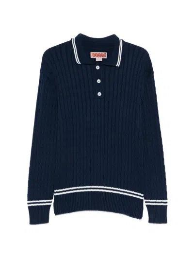 Baracuta Striped Cable-knit Polo Shirt In Blue