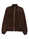 Baracuta Suede Track Jacket With Ribbed Collar And Cuffs In Brown