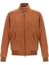 Baracuta Buttoned High Collar Jacket With Raglan Sleeves In Brown