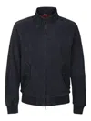 Baracuta Suede Jacket With High Collar And Pockets In Blue