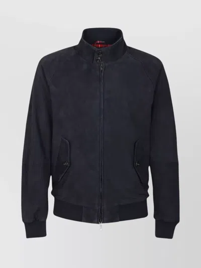 BARACUTA SUEDE JACKET WITH HIGH COLLAR AND POCKETS