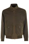 Baracuta Dark Green Cotton Bomber Jacket With Fleece Lining And Flap Pockets In Brown