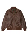 Baracuta Leather Jacket With Ribbed Collar And Pockets In Brown