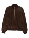 Baracuta Suede Track Jacket With Ribbed Collar And Cuffs In Brown