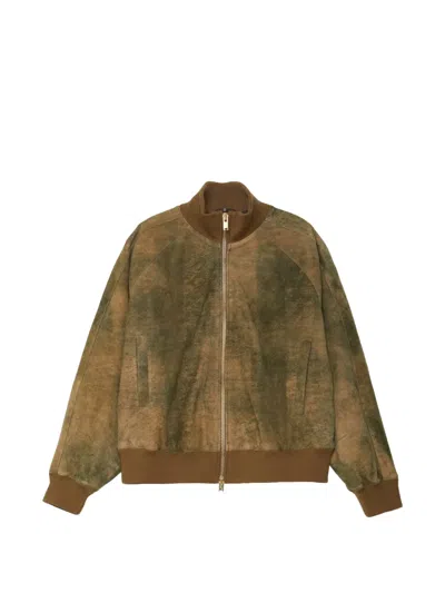 Baracuta Zip-up Suede Jacket In Green