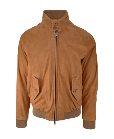 Baracuta Zip-up Suede Leather Jacket In Brown