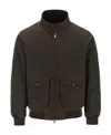 Baracuta Dark Green Cotton Bomber Jacket With Fleece Lining And Flap Pockets In Black