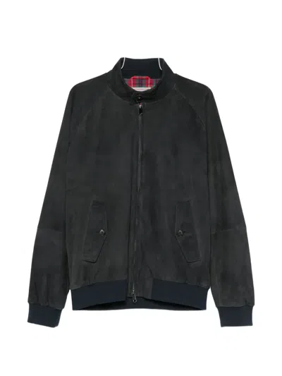 Baracuta Zip-up Suede Jacket In Blue