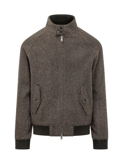 Baracuta -inspired Spina Di Pesce Jacket With High Neck In Gray