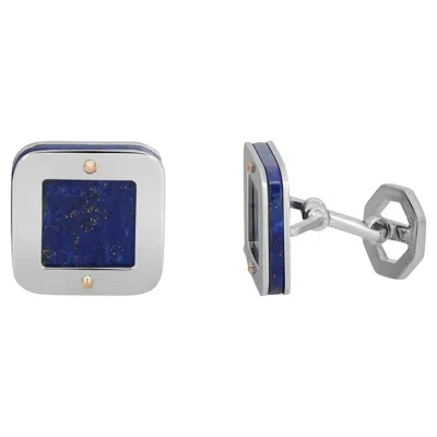 Pre-owned Baraka Lapis Lazuli Square Shape Cufflinks 18k White Gold And Rose Gold