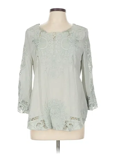 Pre-owned Baraschi 3/4 Sleeve Silk Top Gray Keyhole Neckline Tops