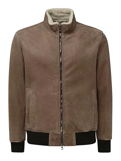 Barba Brown Leather Bomber Jacket