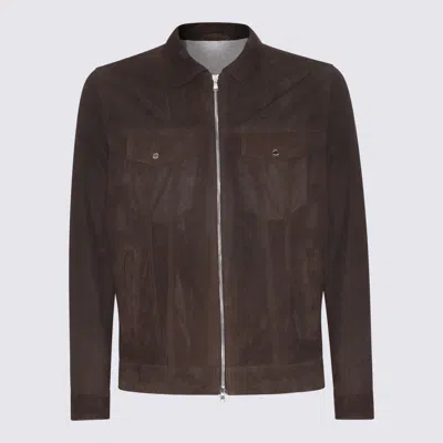 Barba Brown Leather Jacket In Dark Brown