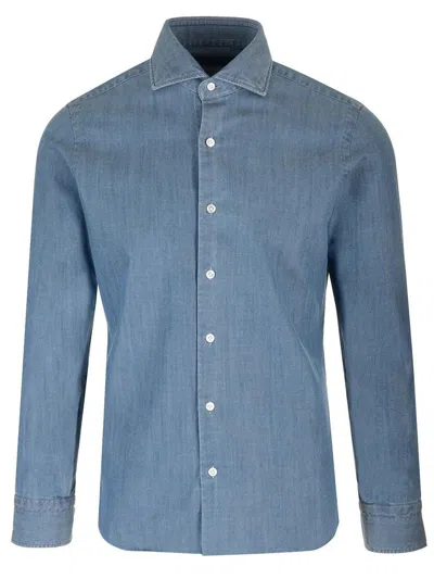 Barba Napoli Chambray Shirt In Blue
