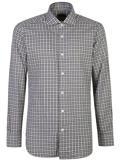 Barba Napoli Fine-check Cotton Flannel Shirt In White