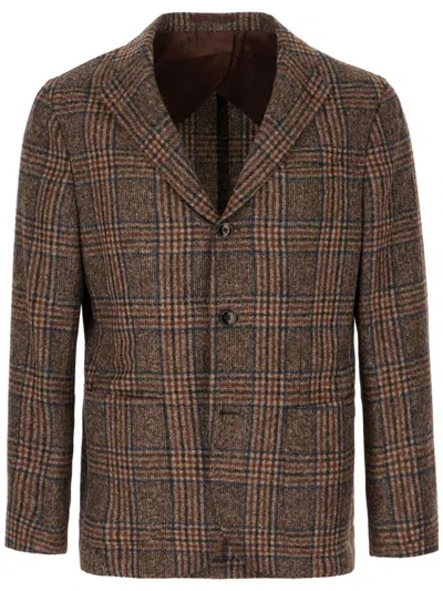 Barba Napoli Jacket Checked Pattern Front Pockets In Brown