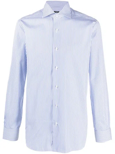 Barba Classic-collar Striped Shirt In Blue