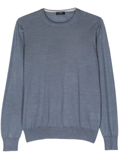 Barba Napoli Crew-neck Fine-knit Jumper In Blue