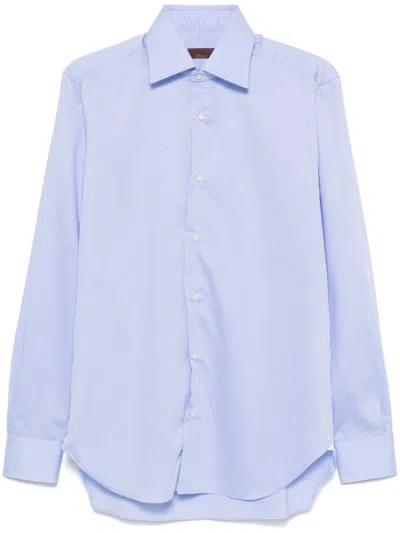 Barba Striped Cotton Shirt In Blue